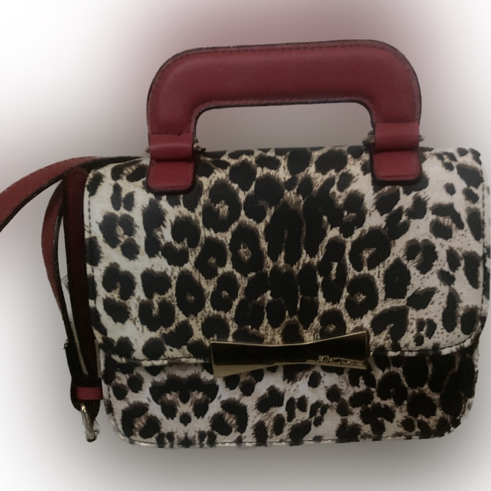 Betsy Johnson Leopard Print Satchel with Red Top Handle